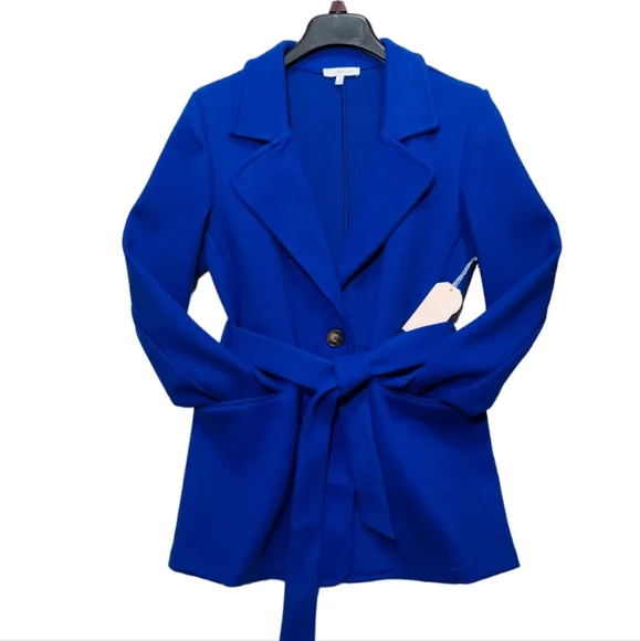 Women’s Jacket Belted Blazer Size S. M. L. Royal Blue Side Pockets Polyester New - Picture 15 of 15